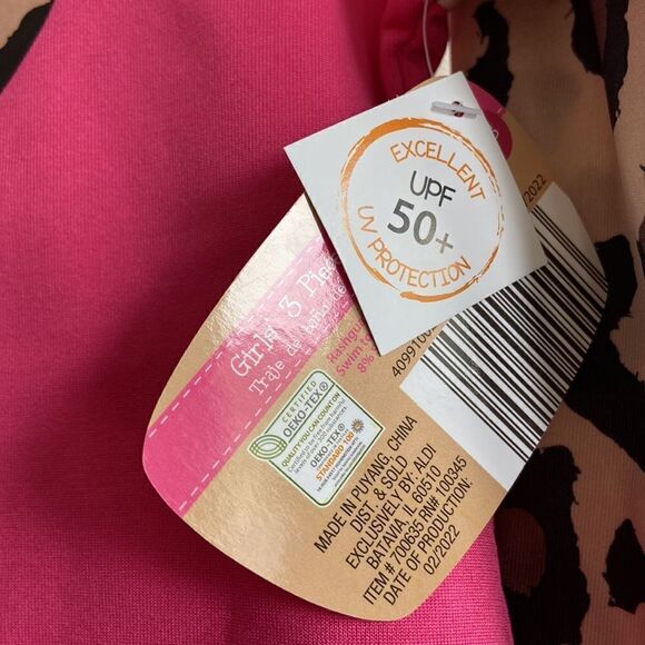 Lily & Dan Girls 3 Piece Swim Set Bikini Rash Guard Long Sleeve Pink Leopard NWT - Picture 4 of 10